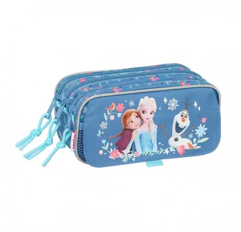 Safta Frozen Portatodo - 3 Compartimentos con Cremalleras - Bolsillo Frontal - Cinta Adaptable - 1.72L - 215x80x100mm - Color Azul