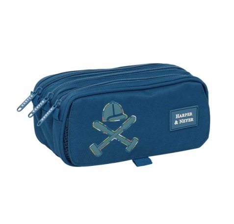 Safta Harper and Neyer Portatodo - 3 Compartimentos con Cremalleras - Bolsillo Frontal - Cinta Adaptable - 1.72L - 215x80x100mm - Color Azul Marino