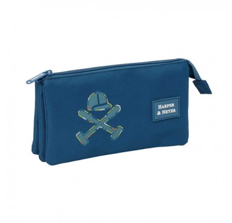 Safta Harper and Neyer Portatodo - 3 Compartimentos con Cremalleras - Bolsillo Interior - 0.6L - 220x30x120mm - Color Azul Marino