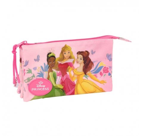 Safta Princesas Disney Portatodo - 3 Compartimentos con Cremalleras - Bolsillo Interior - 0.60L - 220x30x120mm - Color Rosa
