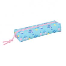 Safta Stitch Waves Portatodo Rectangular - Goma Elastica Trasera - Cremallera - 22x4x7cm - Color Azul Claro