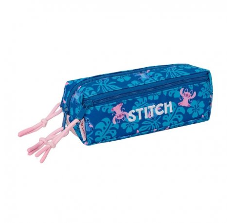 Safta Stitch Lio Portatodo - 3 Compartimentos con Cremallera - Goma Elastica - Compacto - 22x8.5x6cm - Color Azul Oscuro