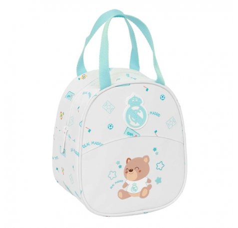 Safta Real Madrid Bolsa Preescolar Isotermica - Asa de Mano - Cremallera - 19x22x14cm - Color Blanco
