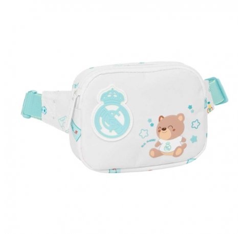 Safta Real Madrid Preescolar Bolsa de Cintura Infantil - Cremallera - Cintas Ajustables - Cierre de PVC - 14x11x4cm - Color Blanco