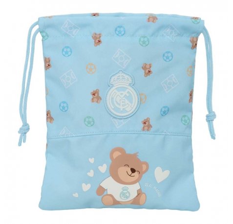 Safta Real Madrid Preescolar Saquito para Merienda - Cierre con Cordon - Compacto - 20x25cm - Color Azul