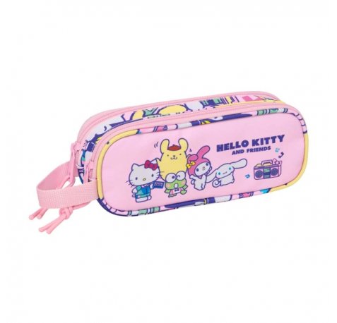 Safta Hello Kitty and Friends Portatodo - 2 Compartimentos con Cremallera - Asa Lateral - Capacidad 1L - 21x8x6cm - Color Rosa