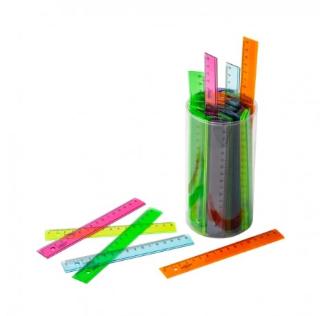 Faibo Bote con 100 Reglas Escolares de 16cm - Colores Fluor Tranparentes Surtidos
