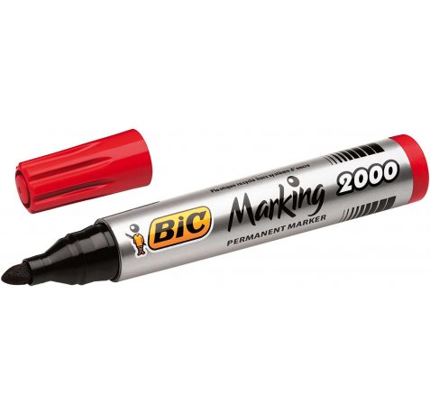 Bic Marking 2000 Ecolutions Rotulador Permanente - Punta de 4.95 mm - Tinta con Base de Alcohol - Ecologico - Secado Rapido - Color Rojo (12 uds)