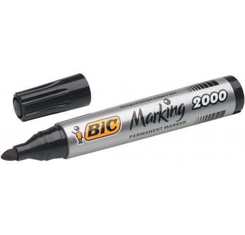 Bic Marking 2000 Ecolutions Rotulador Permanente - Punta de 4.95 mm - Tinta con Base de Alcohol - Ecologico - Secado Rapido - Color Negro (12 uds)