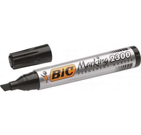 Bic Marking 2300 Ecolutions Rotulador Permanente - Punta Biselada - Trazo 3,7 - 5,5mm - Tinta con Base de Alcohol - Secado Rapido - Color Negro (12 uds)