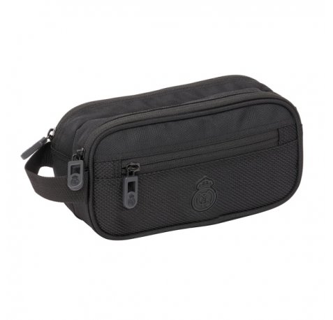Safta Real Madrid Premium Neceser Compacto de 2L - 2 Compartimentos con Cremallera - Asa Lateral - Bolsillo Frontal - 210x100x80mm - Color Negro