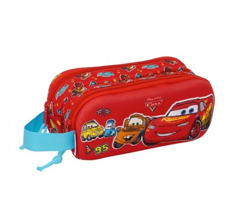 Safta Cars Portatodo 3D - 2 Compartimentos con Cremallera - Asa Lateral - Capacidad 1L - 21x8x6cm - Color Rojo