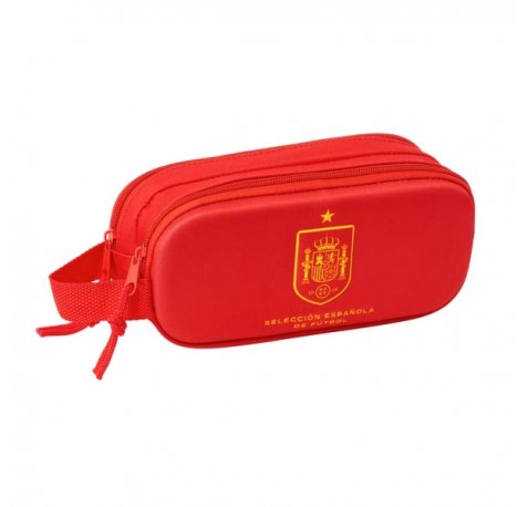 Safta Seleccion Espanola de Futbol Portatodo 3D - 2 Compartimentos con Cremallera - Asa Lateral - Capacidad 1L - 21x8x6cm - Color Rojo