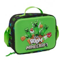 Safta Minecraft Boom Bolsa Isotermica Porta Alimentos - Frontal 3D - Cremallera - Bandolera Ajustable - Asa de Mano - 25x19.5x9cm - Color Verde y Negro
