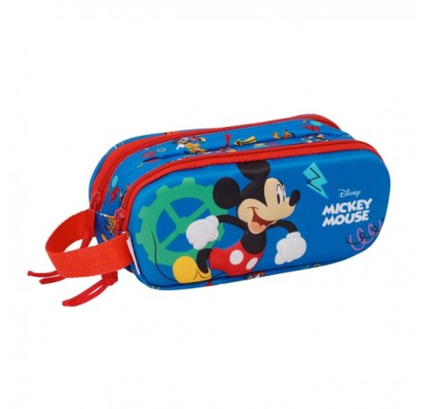 Safta Mickey Mouse Portatodo 3D - 2 Compartimentos con Cremallera - Asa Lateral - Capacidad 1L - 21x8x6cm - Color Azul Oscuro