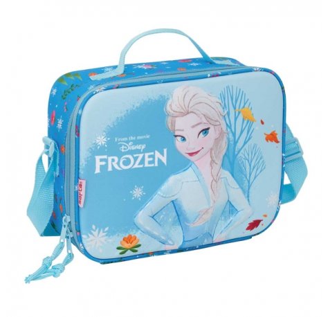Safta Frozen Bolsa Isotermica Porta Alimentos - Frontal 3D - Cremallera - Bandolera Ajustable - Asa de Mano - 25x19.5x9cm - Color Azul Claro