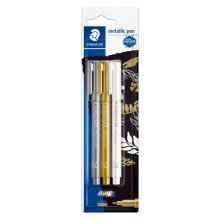 Staedtler Metallic Pen Pack de 3 Rotuladores de Punta Fina - Trazo 1 - 2mm - Tinta Base de Agua - Colores Blanco, Oro y Plata