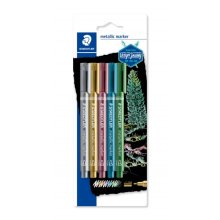 Staedtler Metallic Pen Pack de 5 Rotuladores de Punta Fina - Trazo 1 - 2mm - Tinta Base de Agua - Colores Surtidos