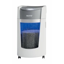Leitz IQ OptiMax Office Destructora de Papel DIN P5 - Destruye hasta 10 Hojas - Papelera de 35L con Tecnologia de Giro - Ruedas Giratorias - Color Blanco/Gris