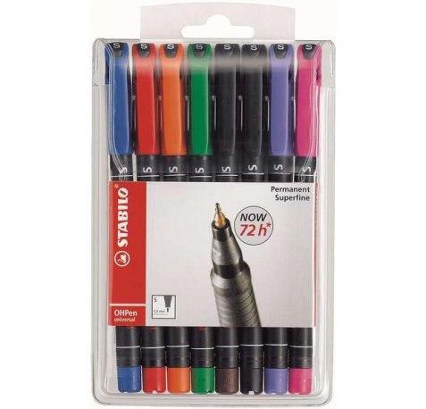 Stabilo OHPen Pack de 8 Rotuladores Permanentes - Punta Superfina - Trazo de 0.4mm - Agarre Antideslizante - Tapon Ventilado - Colores Surtidos