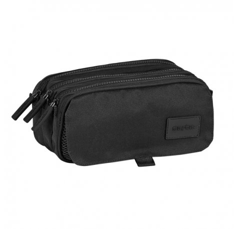Safta Basic Portatodo - 3 Compartimentos con Cremalleras - Bolsillo Frontal - Cinta Adaptable - 1.72L - 215x80x100mm - Color Negro