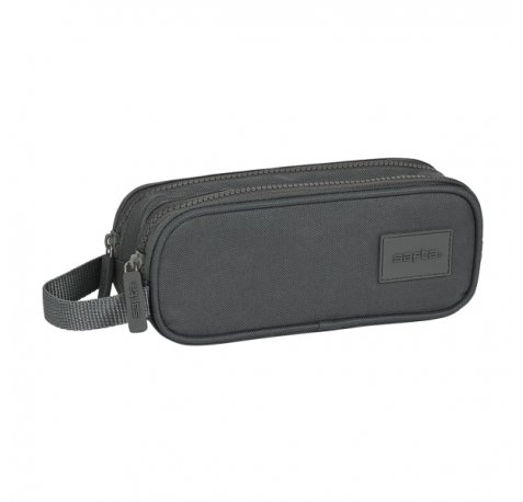 Safta Basic Portatodo - 2 Compartimentos con Cremalleras - 1L - Asa Lateral - 210x60x80mm - Color Gris
