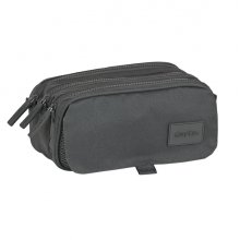 Safta Basic Portatodo - 3 Compartimentos con Cremalleras - Bolsillo Frontal - Cinta Adaptable - 1.72L - 215x80x100mm - Color Gris