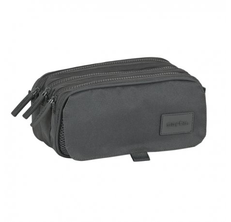 Safta Basic Portatodo - 3 Compartimentos con Cremalleras - Bolsillo Frontal - Cinta Adaptable - 1.72L - 215x80x100mm - Color Gris