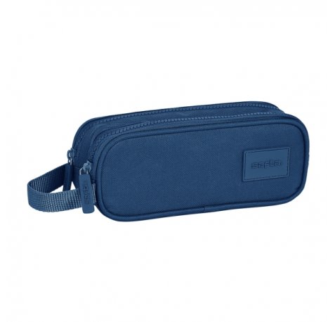 Safta Basic Portatodo - 2 Compartimentos con Cremalleras - Asa Lateral - 1L - 210x60x80mm - Color Azul Marino