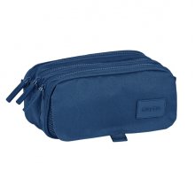 Safta Basic Portatodo - 3 Compartimentos con Cremalleras - Bolsillo Frontal - Cinta Adaptable - 1.72L - 215x80x100mm - Color Azul Marino