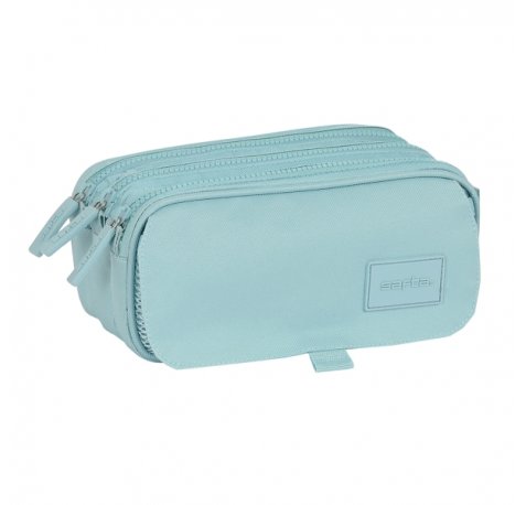 Safta Basic Portatodo - 3 Compartimentos con Cremalleras - Bolsillo Frontal - Cinta Adaptable - 1.72L - 215x80x100mm - Color Turquesa
