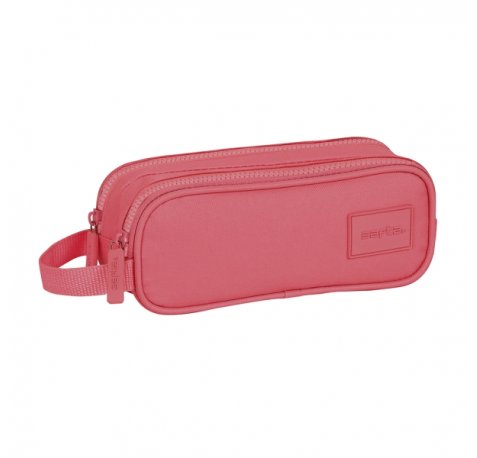 Safta Basic Portatodo - 2 Compartimentos con Cremalleras - Asa Lateral - 1L - 210x60x80mm - Color Rosa