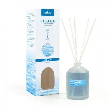 Prady Ambientador Mikado Oceano - Frasco de Cristal 100 ml y Varitas Difusoras