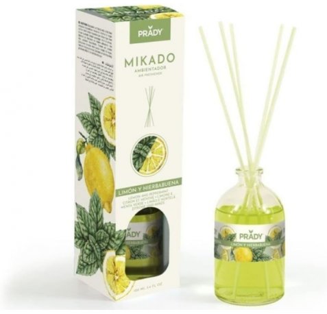 Prady Ambientador Mikado Limon y Hierbabuena - Frasco de Cristal 100 ml y Varitas Difusoras