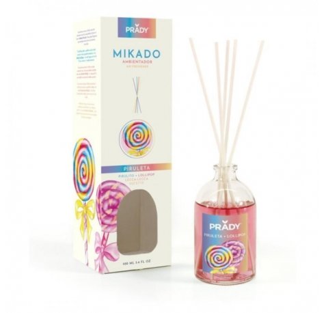 Prady Ambientador Mikado Piruleta - Frasco de Cristal 100 ml y Varitas Difusoras