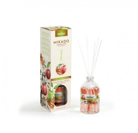 Prady Ambientador Mikado Canela Manzana - Frasco de Cristal 100 ml y Varitas Difusoras