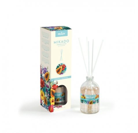 Prady Ambientador Mikado Tropic Papaya - Frasco de Cristal 100 ml y Varitas Difusoras