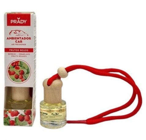 Prady Ambientador Coche Frutos Rojos - Frasco de Cristal 6 ml y Cuerda para Espejo Retrovisor