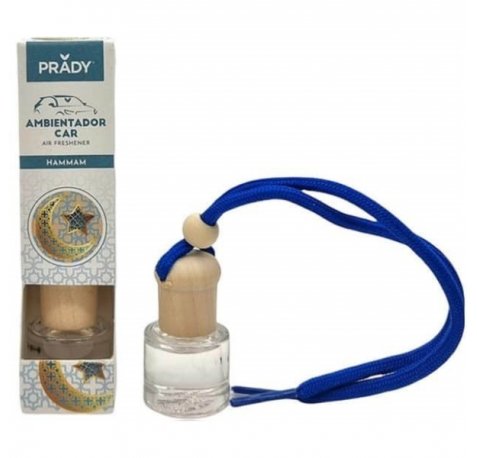 Prady Ambientador Coche Hammam - Frasco de Cristal 6 ml y Cuerda para Espejo Retrovisor