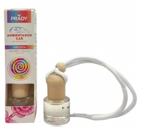 Prady Ambientador Coche Piruleta - Frasco de Cristal 6 ml y Cuerda para Espejo Retrovisor
