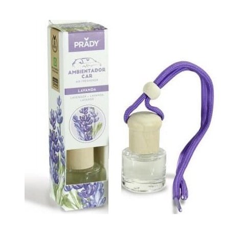 Prady Ambientador Coche Lavanda - Frasco de Cristal 6 ml y Cuerda para Espejo Retrovisor