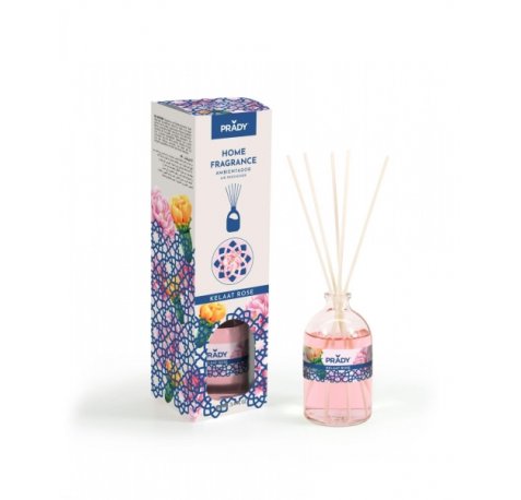 Prady Ambientador Mikado Kelaat Rose - Frasco de Cristal 100 ml y Varitas Difusoras