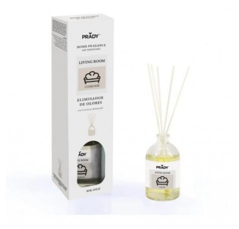 Prady Ambientador Mikado Neutralizador de Olores Para Comedor - Frasco de Cristal 100 ml y Varitas Difusoras
