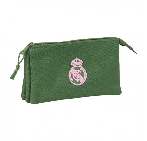 Safta Real Madrid Chica Caqui Portatodo - 3 Compartimentos con Cremalleras - Bolsillo Interior - 0.6L - 220x30x120mm - Color Verde