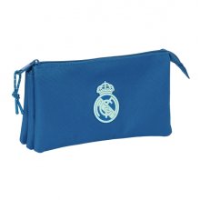 Safta Real Madrid Chica Portatodo - 3 Compartimentos con Cremalleras - Bolsillo Interior - 0.6L - 220x30x120mm - Color Azul