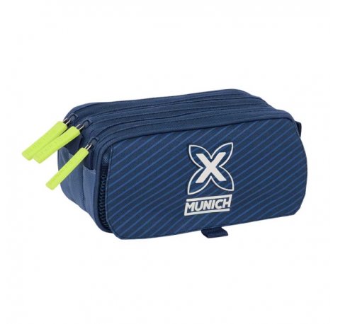 Safta Munich Blue Indigo Portatodo - 3 Compartimentos con Cremalleras - Bolsillo Frontal - Cinta Adaptable - 1.72L - 215x80x100mm - Color Azul Marino