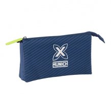 Safta Munich Blue Indigo Portatodo - 3 Compartimentos con Cremalleras - Bolsillo Interior - 0.6L - 220x30x120mm - Color Azul Marino