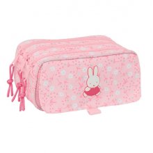 Safta Miffy Flores Portatodo - 3 Compartimentos con Cremalleras - Bolsillo Frontal - Cinta Adaptable - 1.72L - 215x80x100mm - Color Rosa