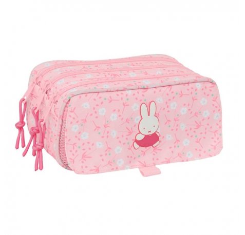 Safta Miffy Flores Portatodo - 3 Compartimentos con Cremalleras - Bolsillo Frontal - Cinta Adaptable - 1.72L - 215x80x100mm - Color Rosa