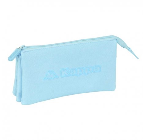 Safta Kappa Basics Celeste Portatodo - 3 Compartimentos con Cremalleras - Bolsillo Interior - 0.6L - 220x30x120mm - Color Azul Claro